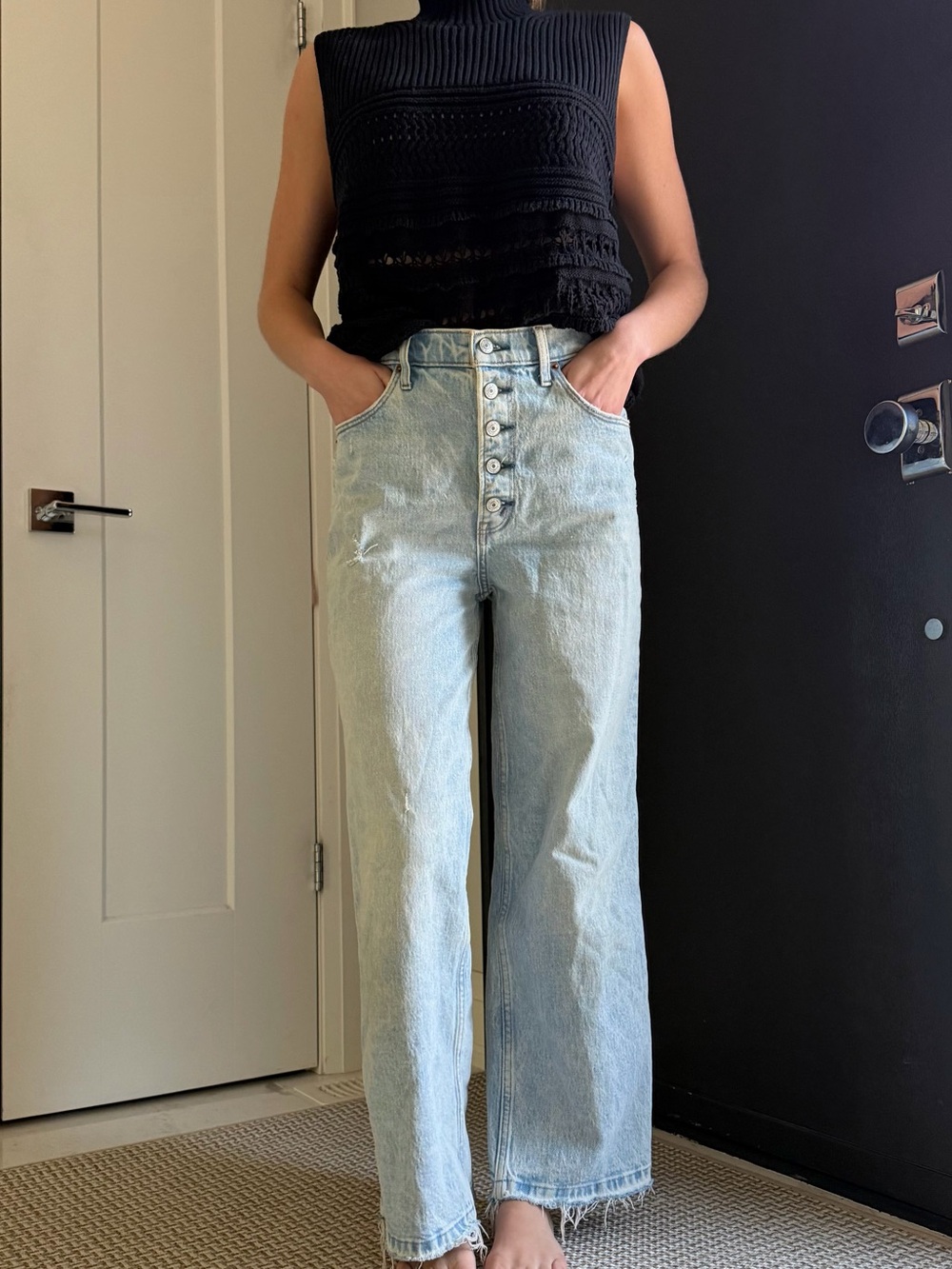 Abercrombie & Fitch Light Blue High-Rise Button-Fly Straight Jeans
